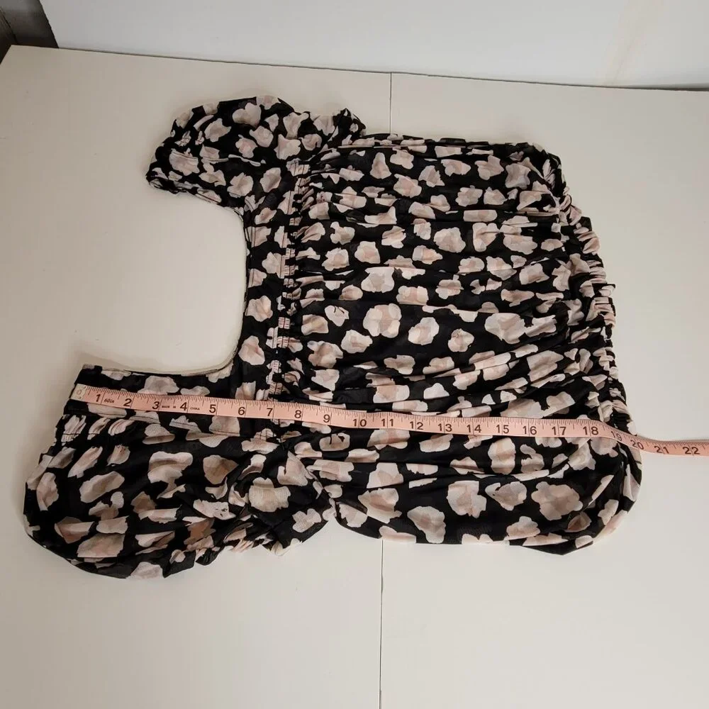 Free People Shirred Bodice Midriff Crop Top Short Sleeve Blk, Beige Size S - Picture 5 of 12